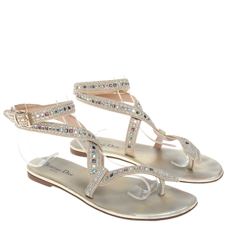 Sandalia-Christian-Dior-Rasteira-Cobra-com-Cristais-Dourada