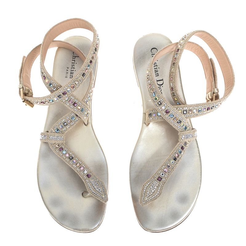 Sandalia-Christian-Dior-Rasteira-Cobra-com-Cristais-Dourada