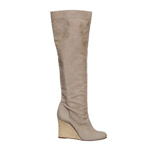 Bota Christian Louboutin Anabela e Tecido Cinza