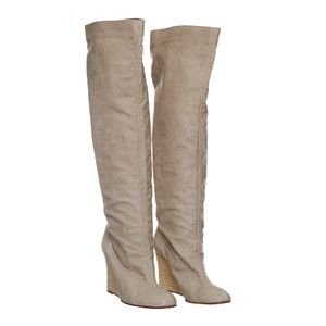 Bota Christian Louboutin Anabela e Tecido Cinza