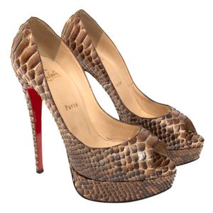 Sapato Christian Louboutin Peep Toe Couro Exótico Cobre