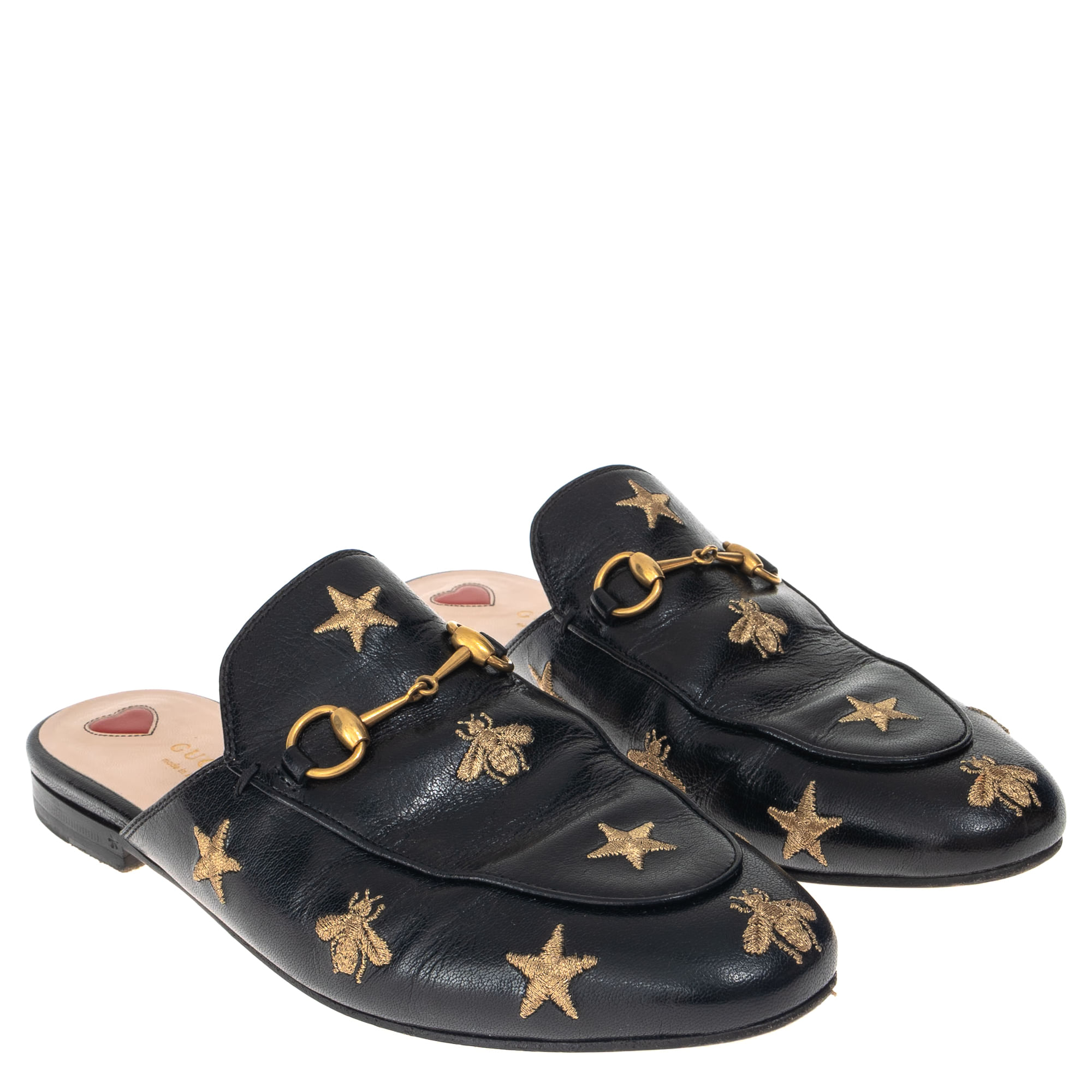 Sapato Gucci Princetown Mule Bordado Preto | Brechó de luxo