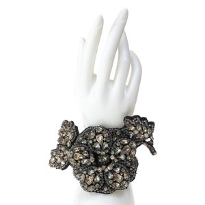 Bracelete Lanvin Flor em Couro Preto