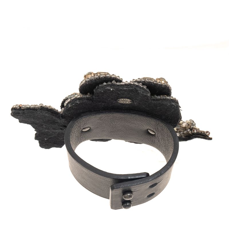 Bracelete-Lanvin-Flor-em-Couro-Preto
