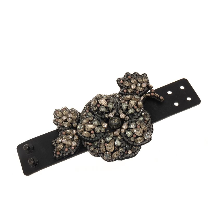 Bracelete-Lanvin-Flor-em-Couro-Preto