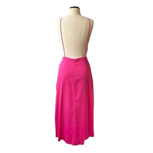 Vestido Priscilla França Midi Linho Rosa e Cinto