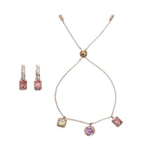 Conjunto Swarovski Stilla Brincos e Colar com Cristais Rosa