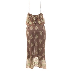 Vestido Paula Raia Gaze Rendado Marrom
