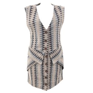 Vestido Mixed com Botões Cinza e Azul