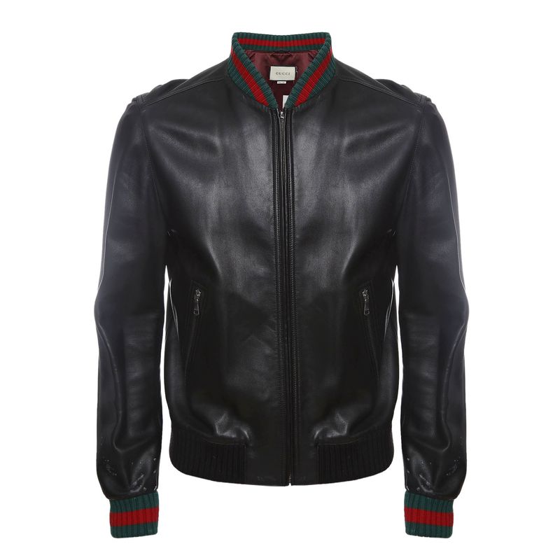 Jaqueta-Gucci-Web-Couro-Preta
