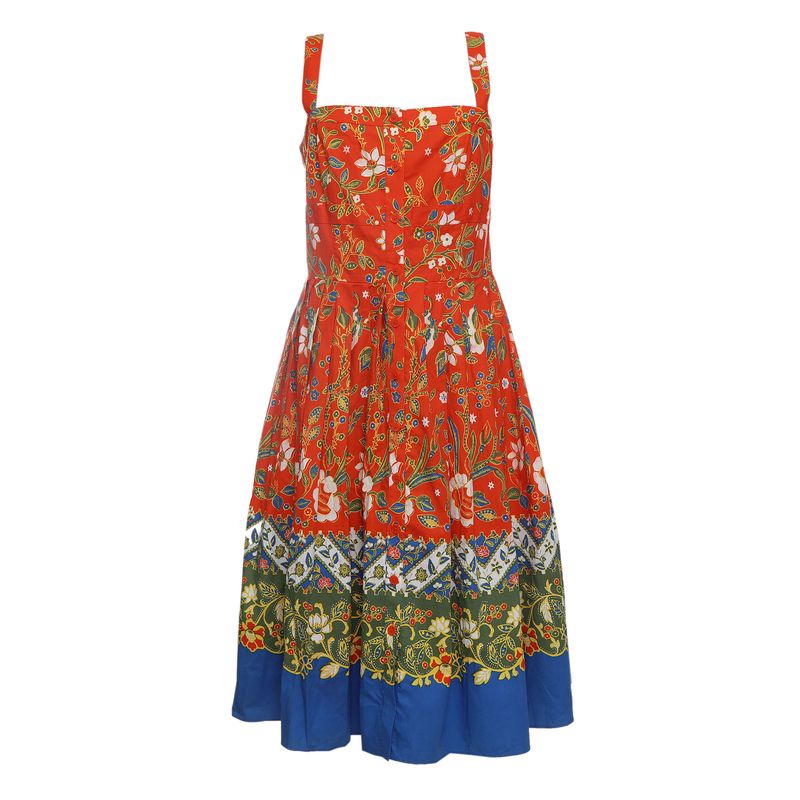 Vestido-Tory-Burch-Botoes-Estampado-Vermelho