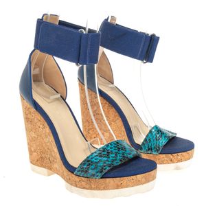 Sandália Jimmy Choo Anabela Tecido e Couro Azul