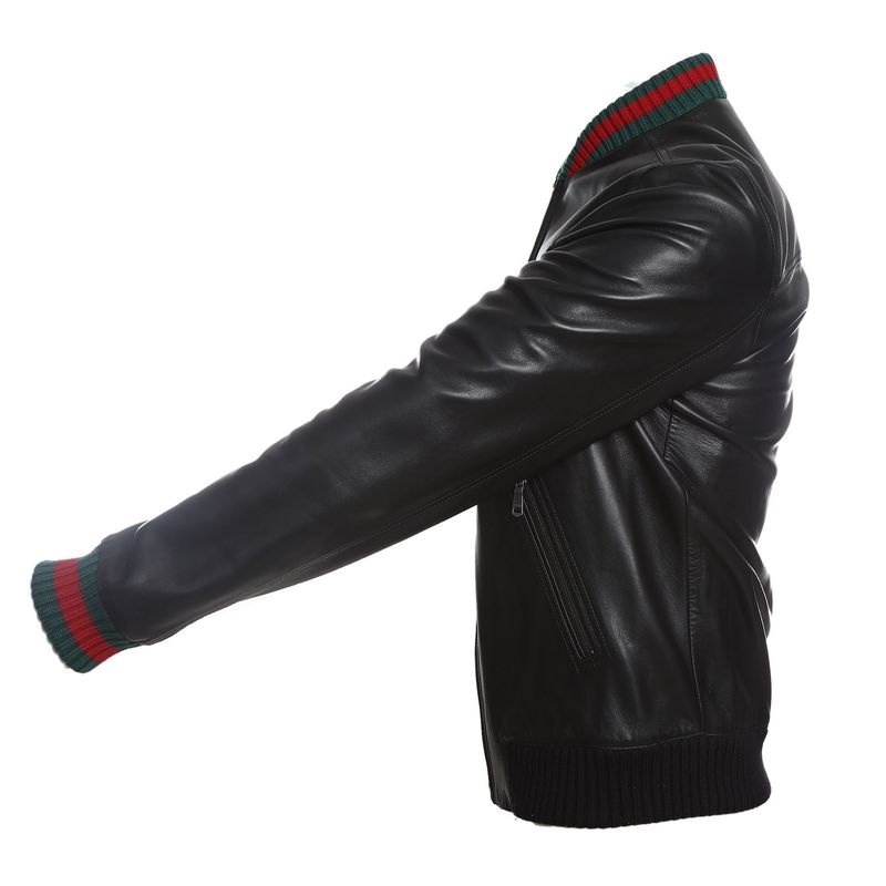 Jaqueta-Gucci-Web-Couro-Preta
