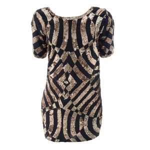 Vestido Faith Connexion Paetês Preto e Dourado