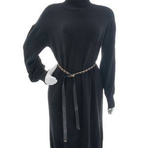Cinto Chanel Amarração Corrente e Couro Preto