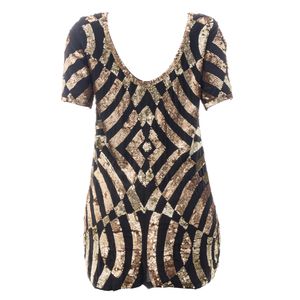 Vestido Faith Connexion Paetês Preto e Dourado