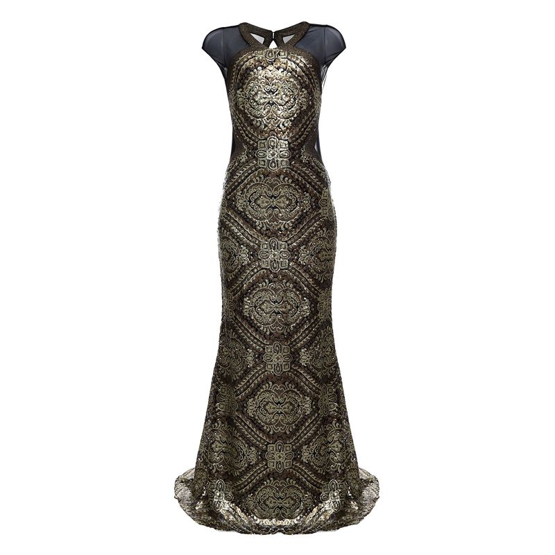 Vestido-Badgley-Mischka-Paete-Dourado