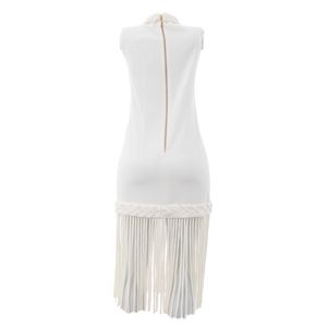 Vestido Mixed Barra Com Franjas Branco