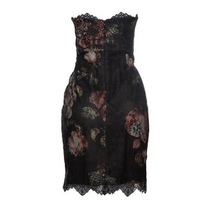 Vestido Marchesa Notte Sem Alça Floral Preto Bordado