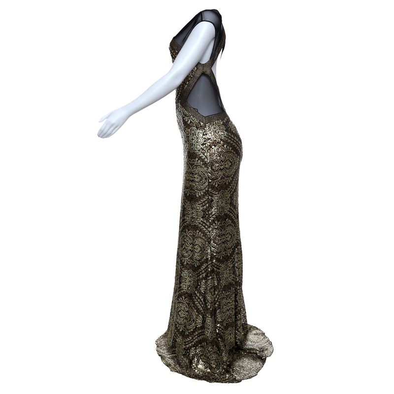 Vestido-Badgley-Mischka-Paete-Dourado