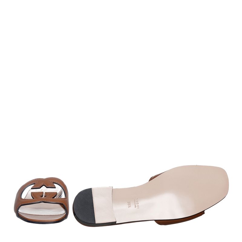 Sandalia-Gucci-Rasteira-GG-Interlocking-Marrom