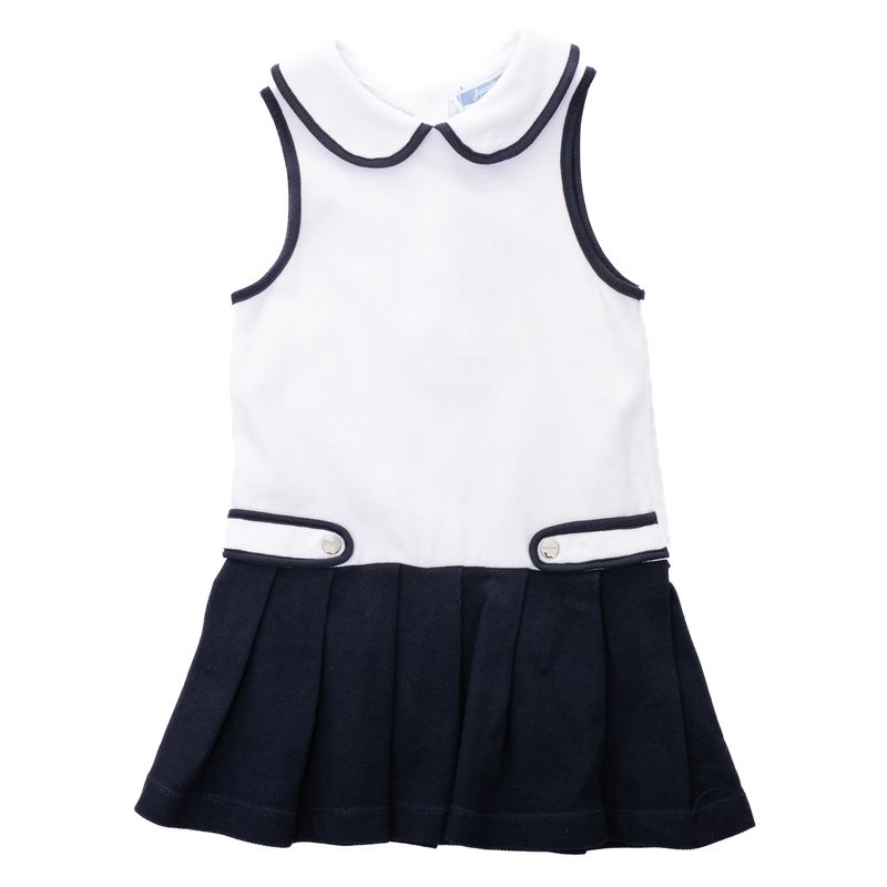 Vestido-Jacadi-Paris-Plissado-Marinho-e-Branco
