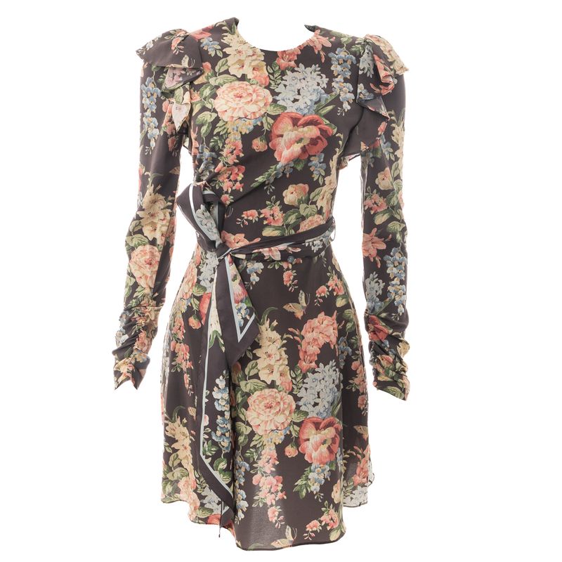 Vestido-Zimmermann-Floral-Cinza