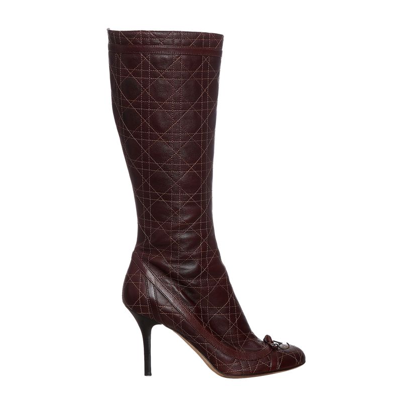 Bota-Christian-Dior-Couro-Marrom-Cano-Alto