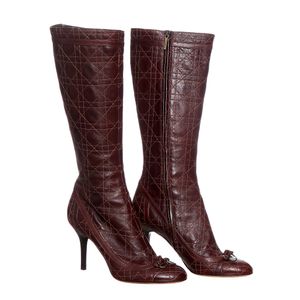 Bota Christian Dior Couro Marrom Cano Alto