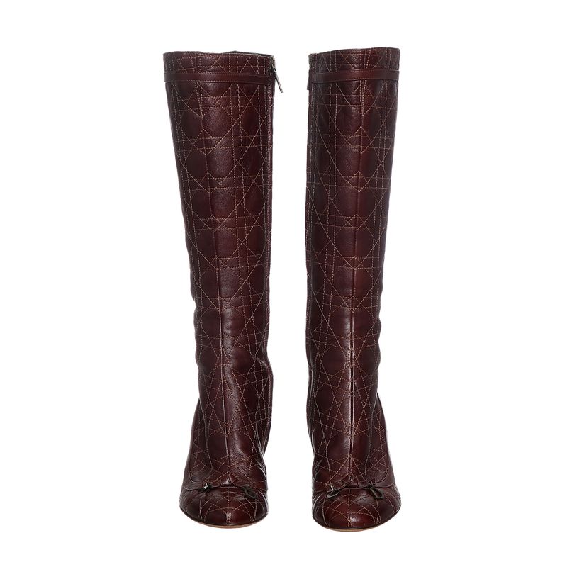Bota-Christian-Dior-Couro-Marrom-Cano-Alto