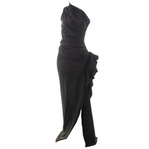 Vestido Fause Haten Drapeado Zíper Preto