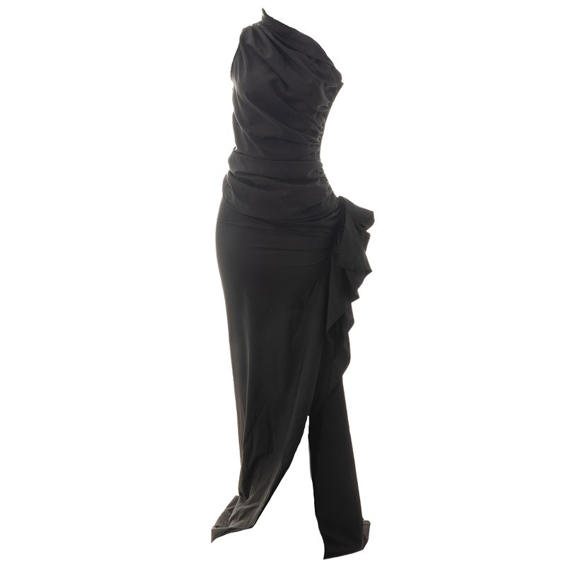 Vestido-Fause-Haten-Drapeado-Ziper-Preto