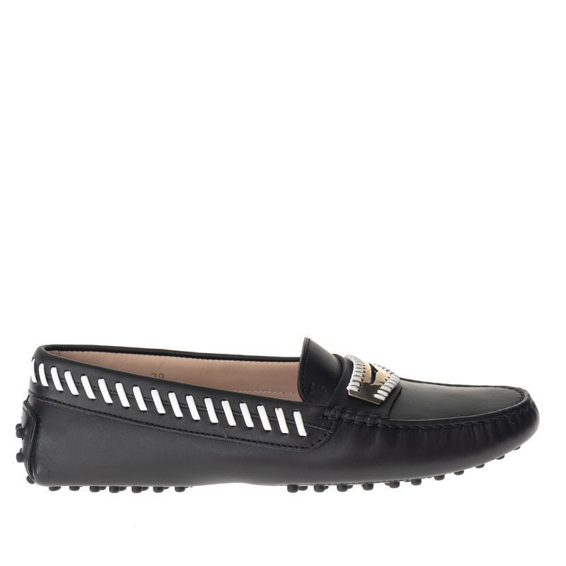 Mocassim-Tod-s-Driver-Pesponto-Preto-e-Branco