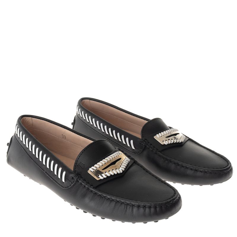 Mocassim-Tod-s-Driver-Pesponto-Preto-e-Branco