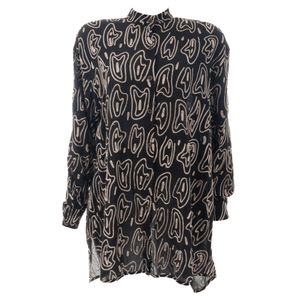 Camisa Paula Raia Bordada Preta e Bege