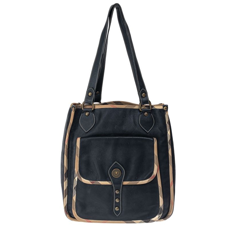 Bolsa-Burberry-Tote-Couro-e-Tecido-Preta