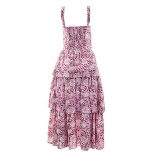Vestido Babados Floral Rosa