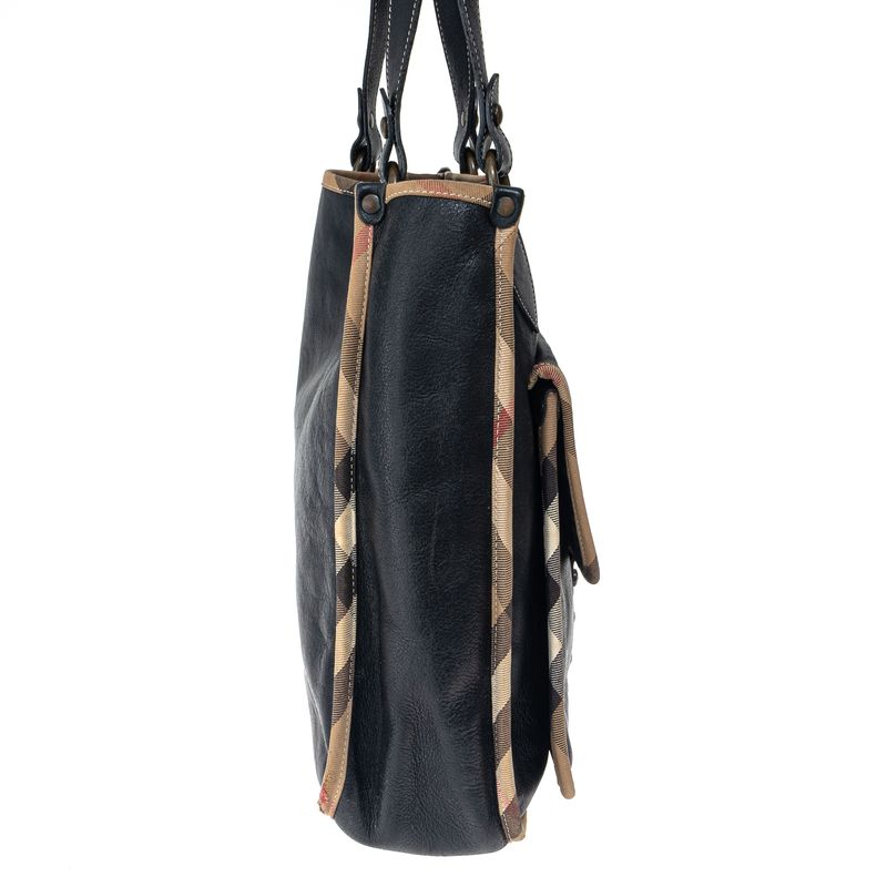 Bolsa-Burberry-Tote-Couro-e-Tecido-Preta