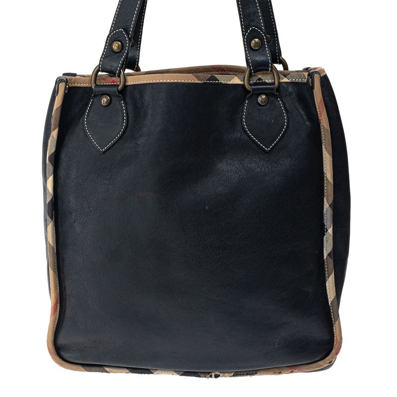 Bolsa-Burberry-Tote-Couro-e-Tecido-Preta