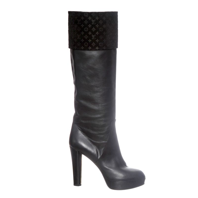 Bota-Louis-Vuitton-Cano-Alto-Couro-Preta