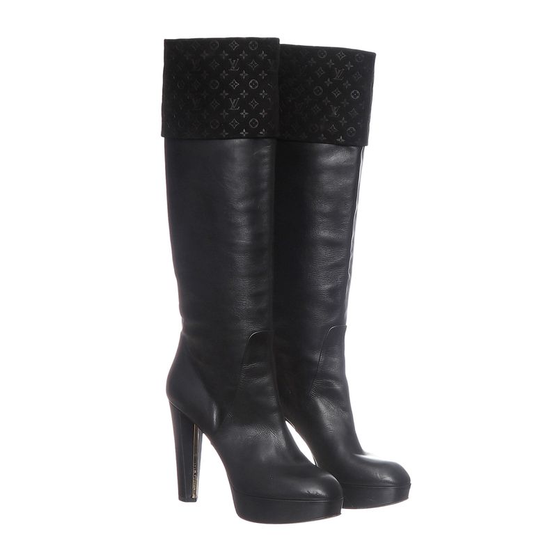 Bota-Louis-Vuitton-Cano-Alto-Couro-Preta