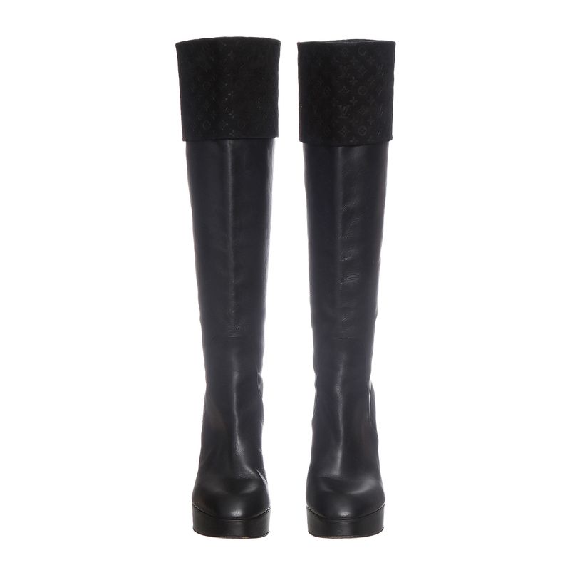 Bota-Louis-Vuitton-Cano-Alto-Couro-Preta