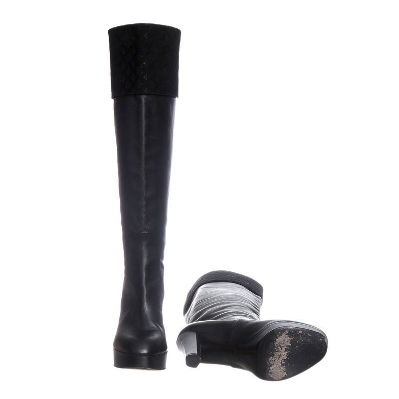 Bota-Louis-Vuitton-Cano-Alto-Couro-Preta