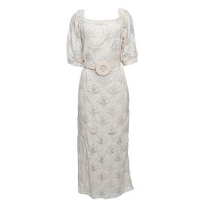 Vestido Linnen Bordado Bege