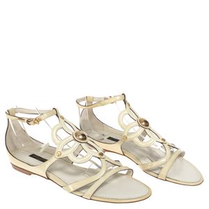 Sandália Louis Vuitton Rasteira Verniz Creme
