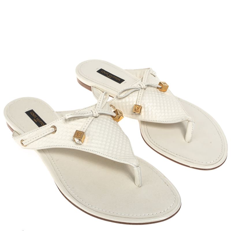 Sandalia-Louis-Vuitton-Rasteira-Damier-Branca-