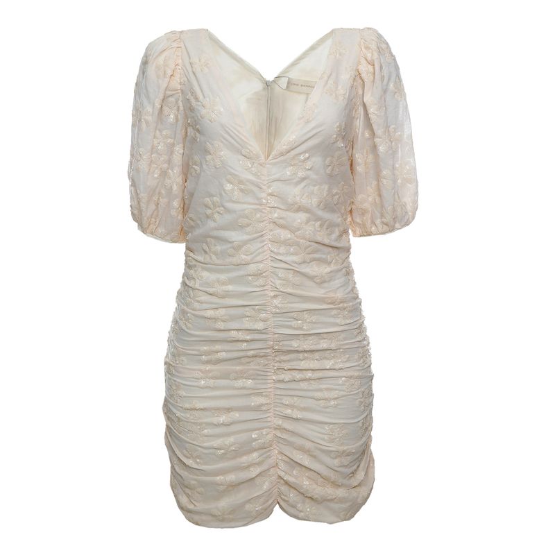Vestido-Cris-Barros-Curto-Bufante-Bordado-Creme