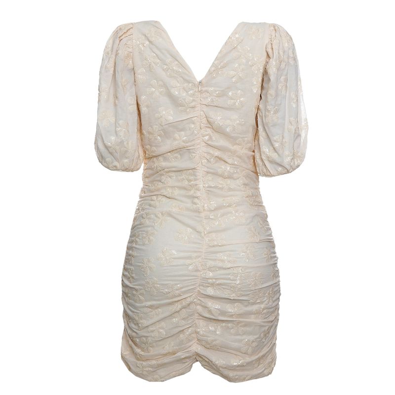 Vestido-Cris-Barros-Curto-Bufante-Bordado-Creme