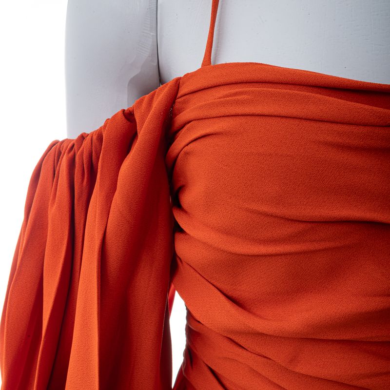 Vestido-Cris-Barros-Corpo-Drapeado-Seda-Laranja