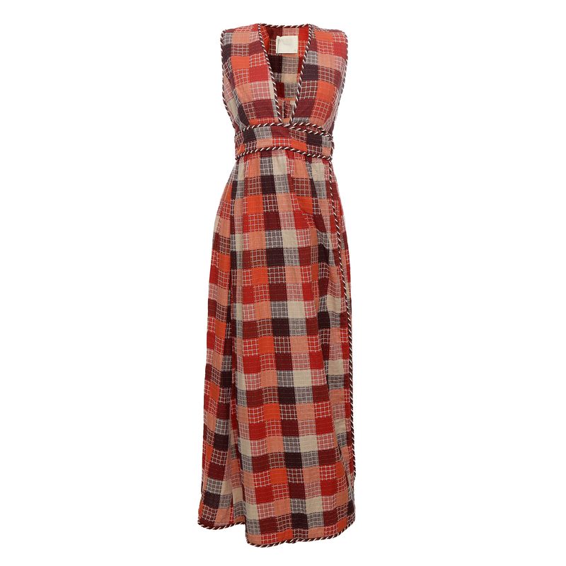 Vestido-Framed-Xadrez-Laranja